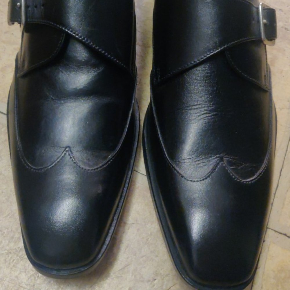 Massimo Matteo 9.5M wingtip single monk strap black made italy 7747 chisel toe